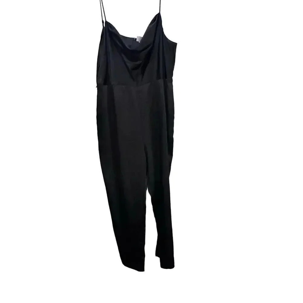H&M Black Spaghetti Strap Straight Leg Back Zip Jumpsuits Size XL